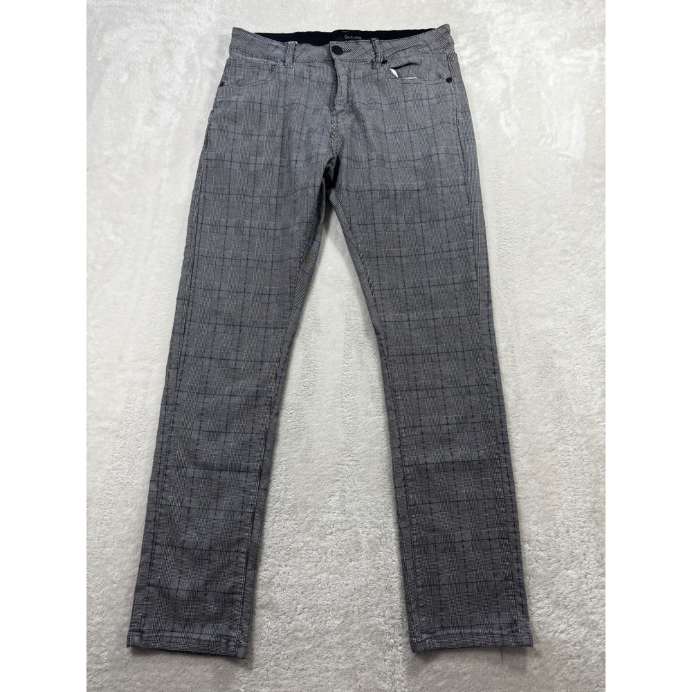 Fried Denim Mens Plaid Stretch Slim Grey Pants 36x32 Meas: 32x30.5